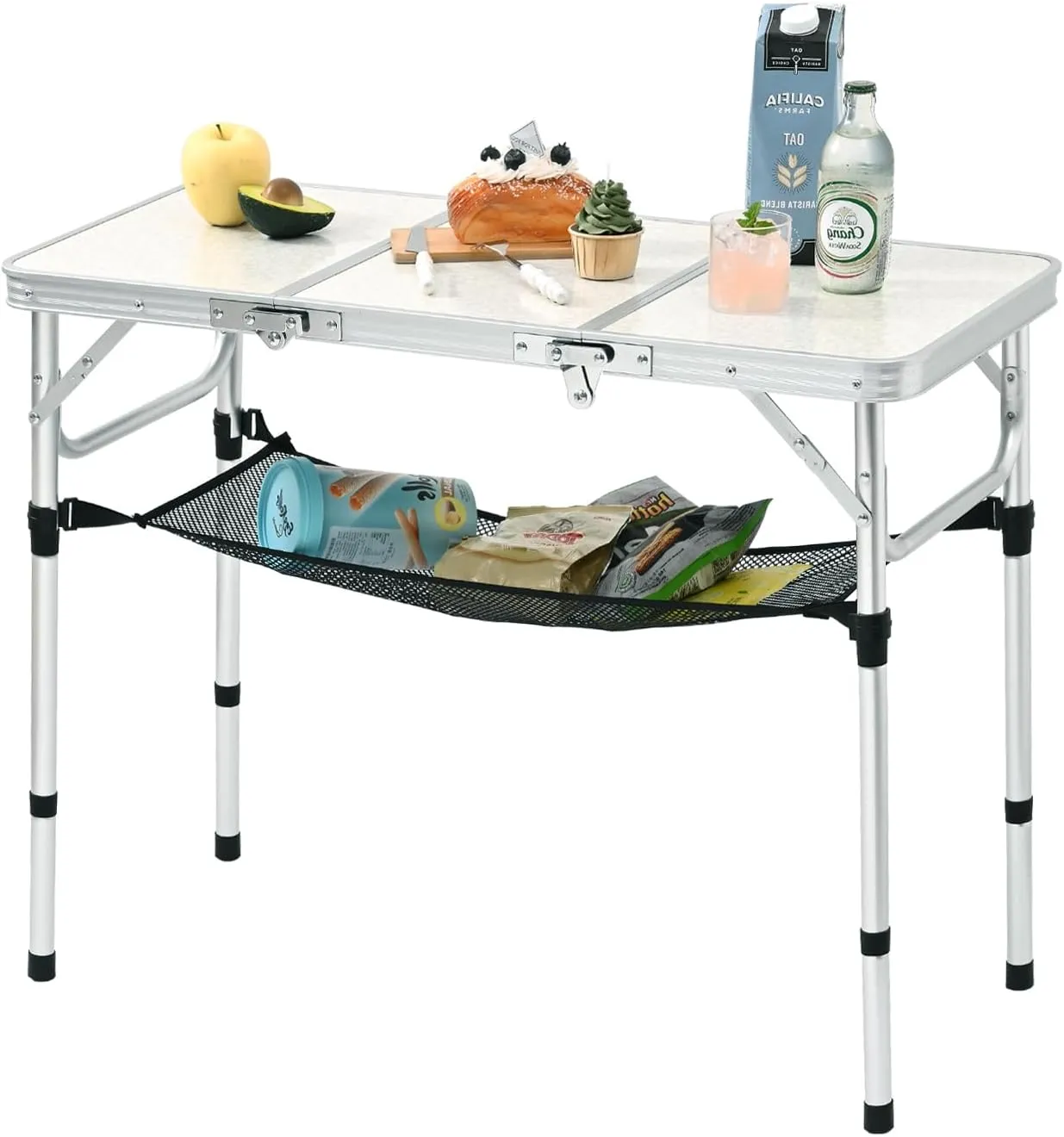 3ft Aluminum Folding Picnic Table - Lightweight & Portable Outdoor Table with Adjustable Height, Storage Net for Camping, Backyard, RV Trips