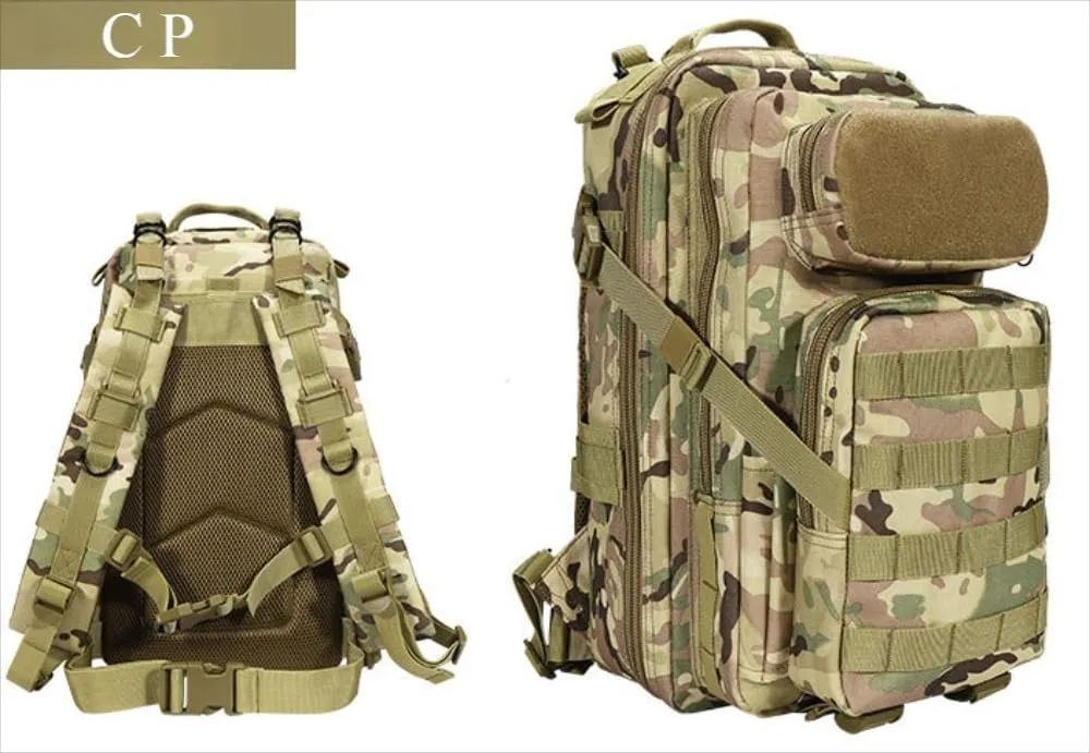 3P Tactical Backpack - 30L Capacity, Waterproof Oxford Cloth, MOLLE System - Ideal for Hiking, Rucking, and Military Use (Travel, CP), OSFA