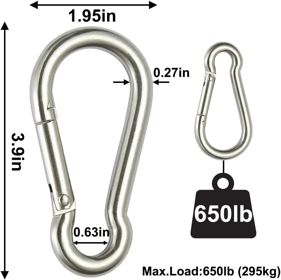 4 Inch Spring Snap Hook Carabiner - 304 Stainless Steel Snap Hook Heavy Duty Carabiner Clip