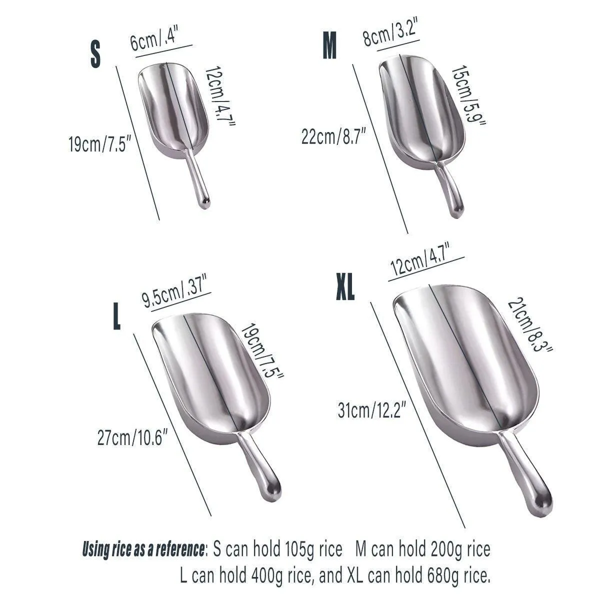 4 Sizes Aluminum Alloy Ice Shovel Flour Rice Scoop Multipurpose Kitchen Tool