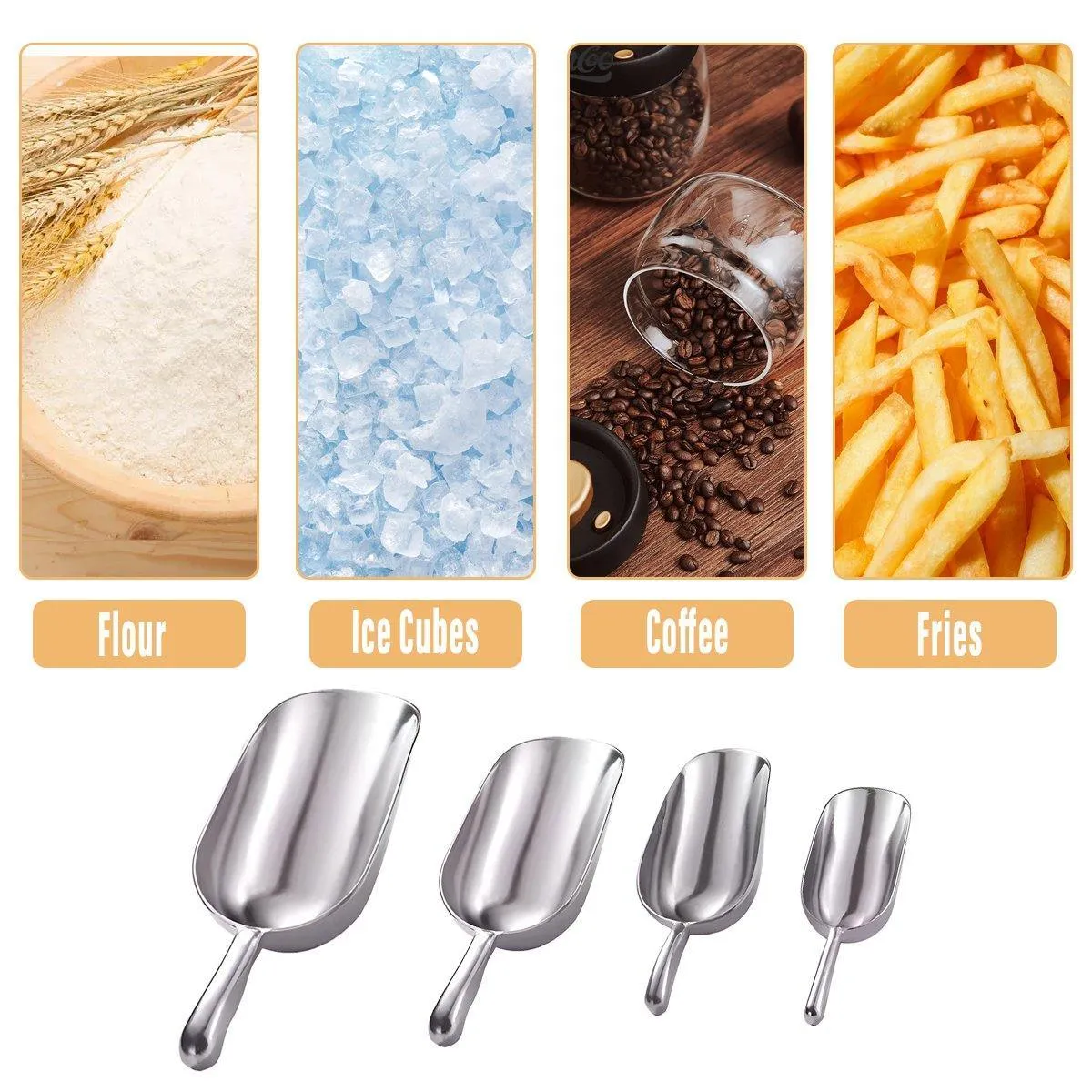 4 Sizes Aluminum Alloy Ice Shovel Flour Rice Scoop Multipurpose Kitchen Tool