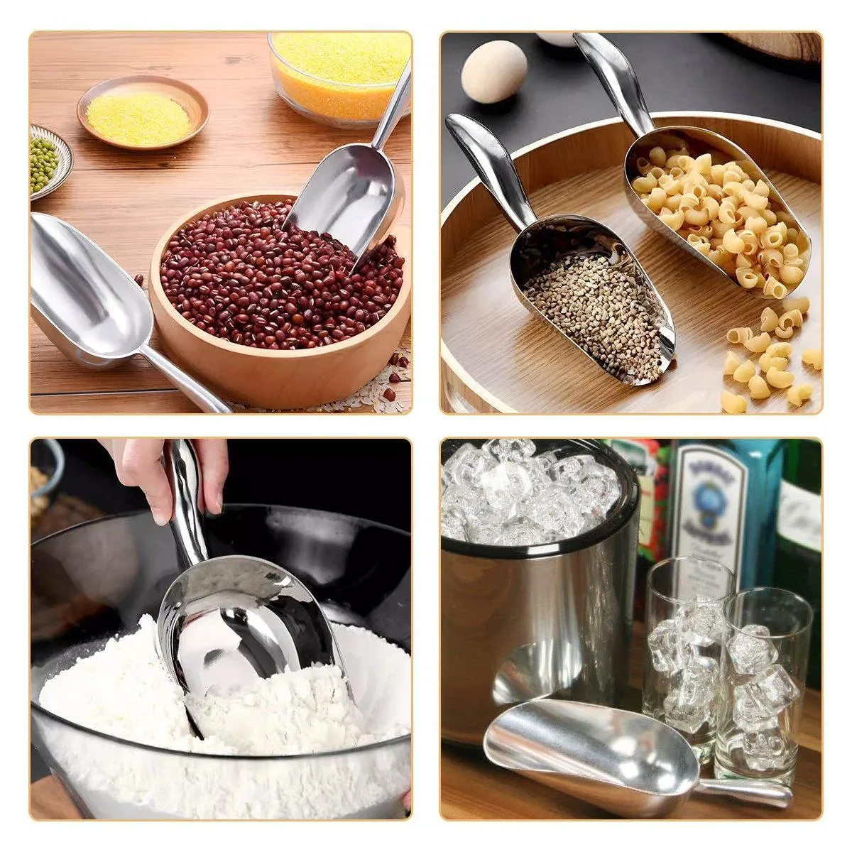 4 Sizes Aluminum Alloy Ice Shovel Flour Rice Scoop Multipurpose Kitchen Tool