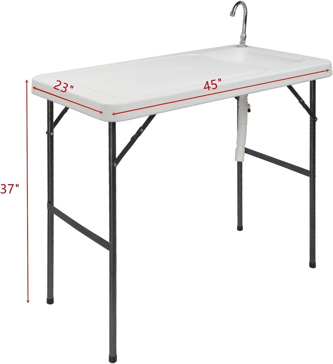 45" Outdoor Picnic Tables,Folding Portable Fish Fillet Hunting Cutting Table,Rectangular Outdoor Fishs Killing Tables,Foldable Fish Cleaning Station,with Sink Faucet,for Patio Backyard BBQ (White)