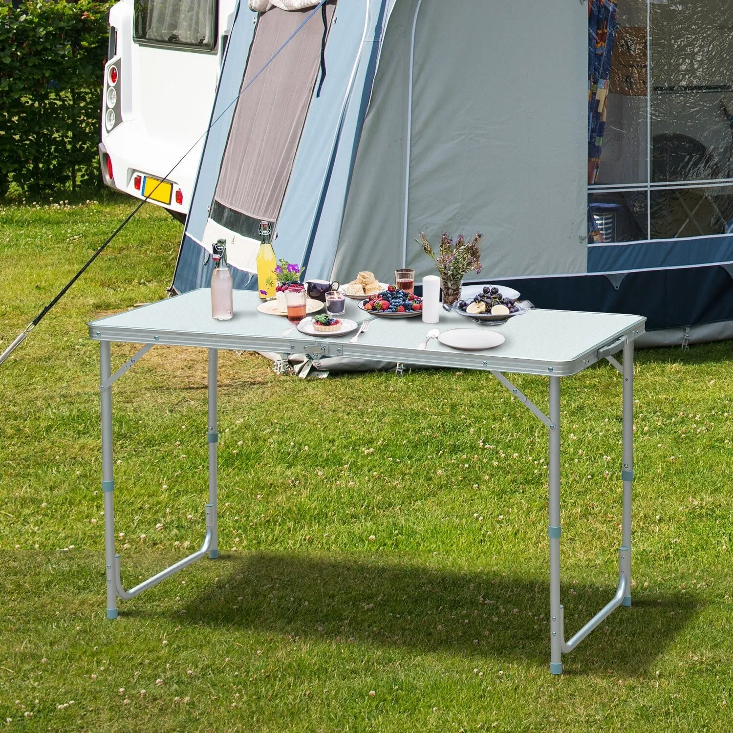 47" Folding Camping Table with Height Adjustability, Lightweight Portable Table with Carry Handle, Outdoor Folding Table