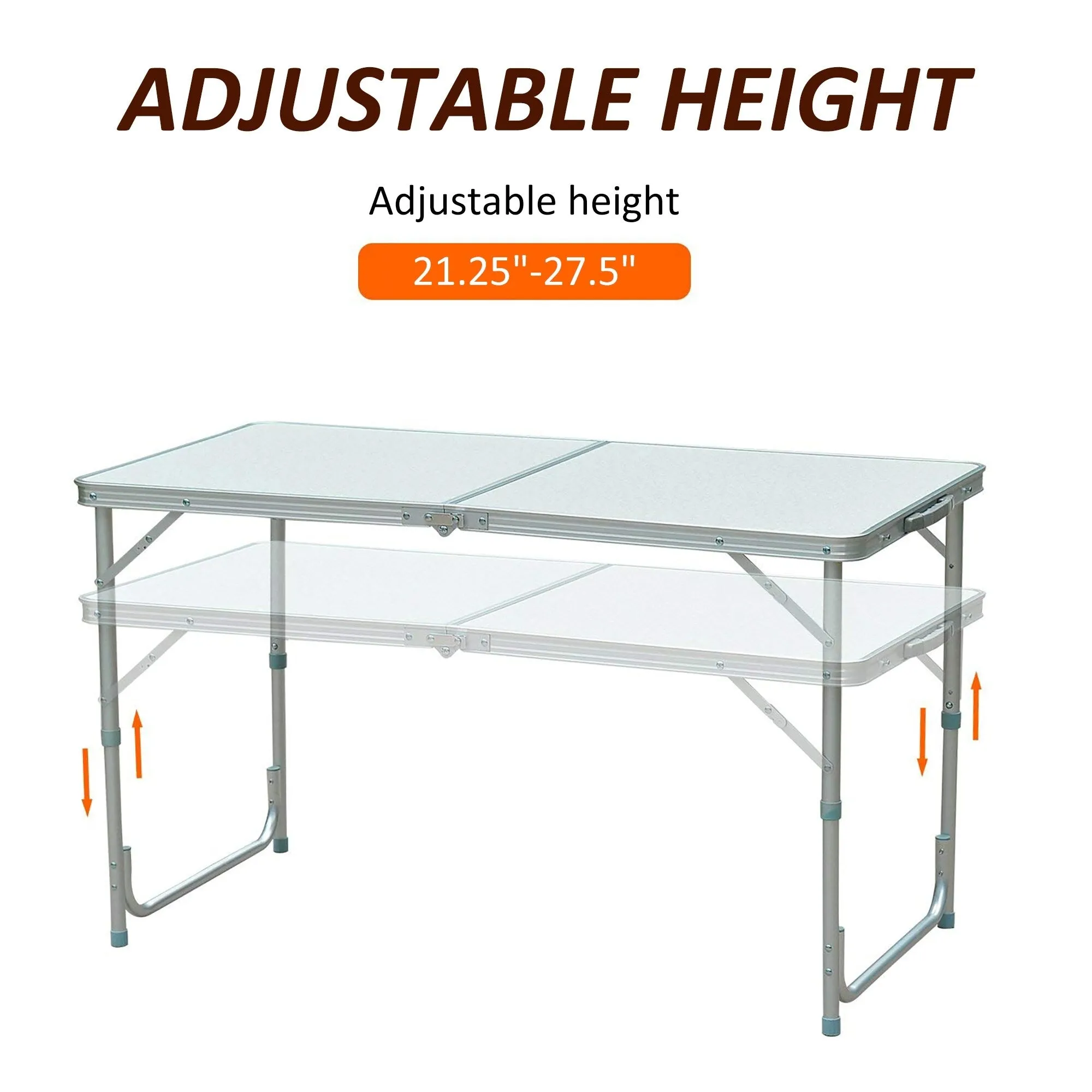 47" Folding Camping Table with Height Adjustability, Lightweight Portable Table with Carry Handle, Outdoor Folding Table