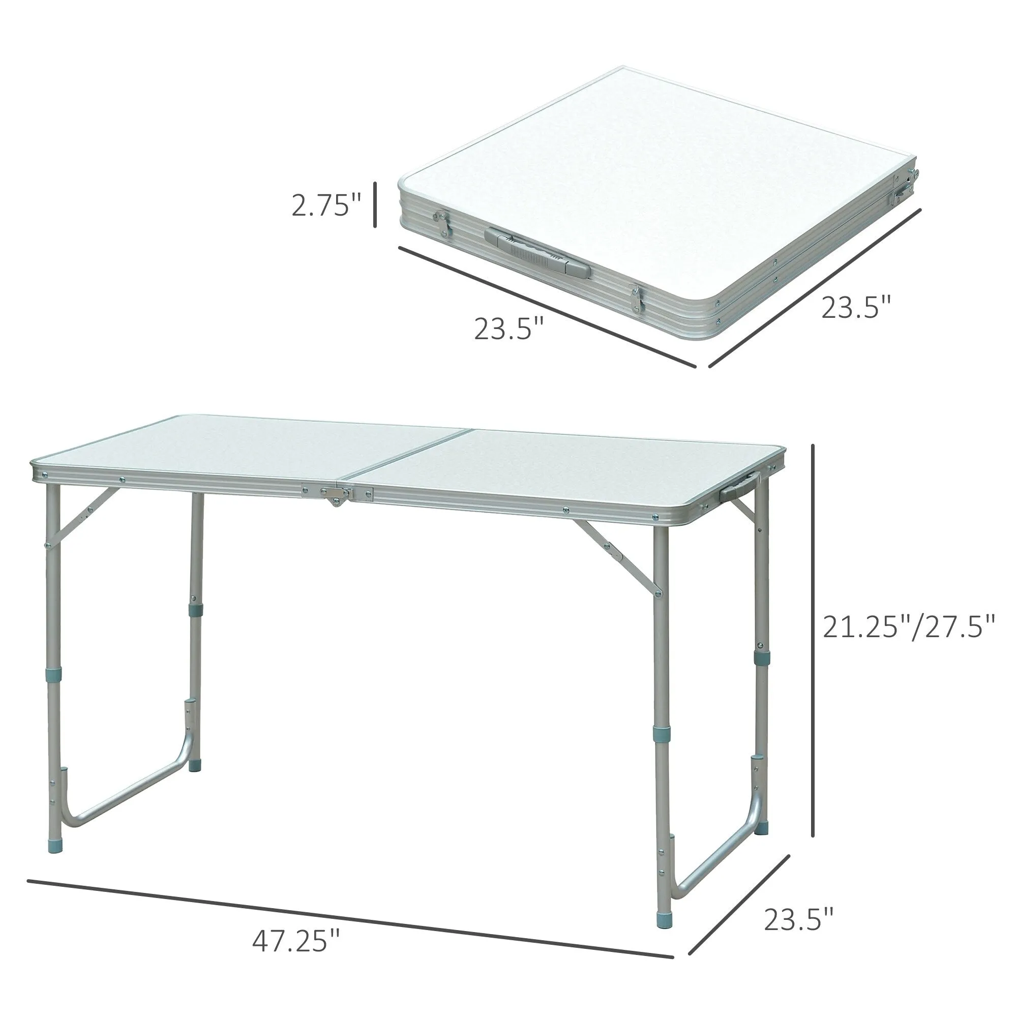 47" Folding Camping Table with Height Adjustability, Lightweight Portable Table with Carry Handle, Outdoor Folding Table