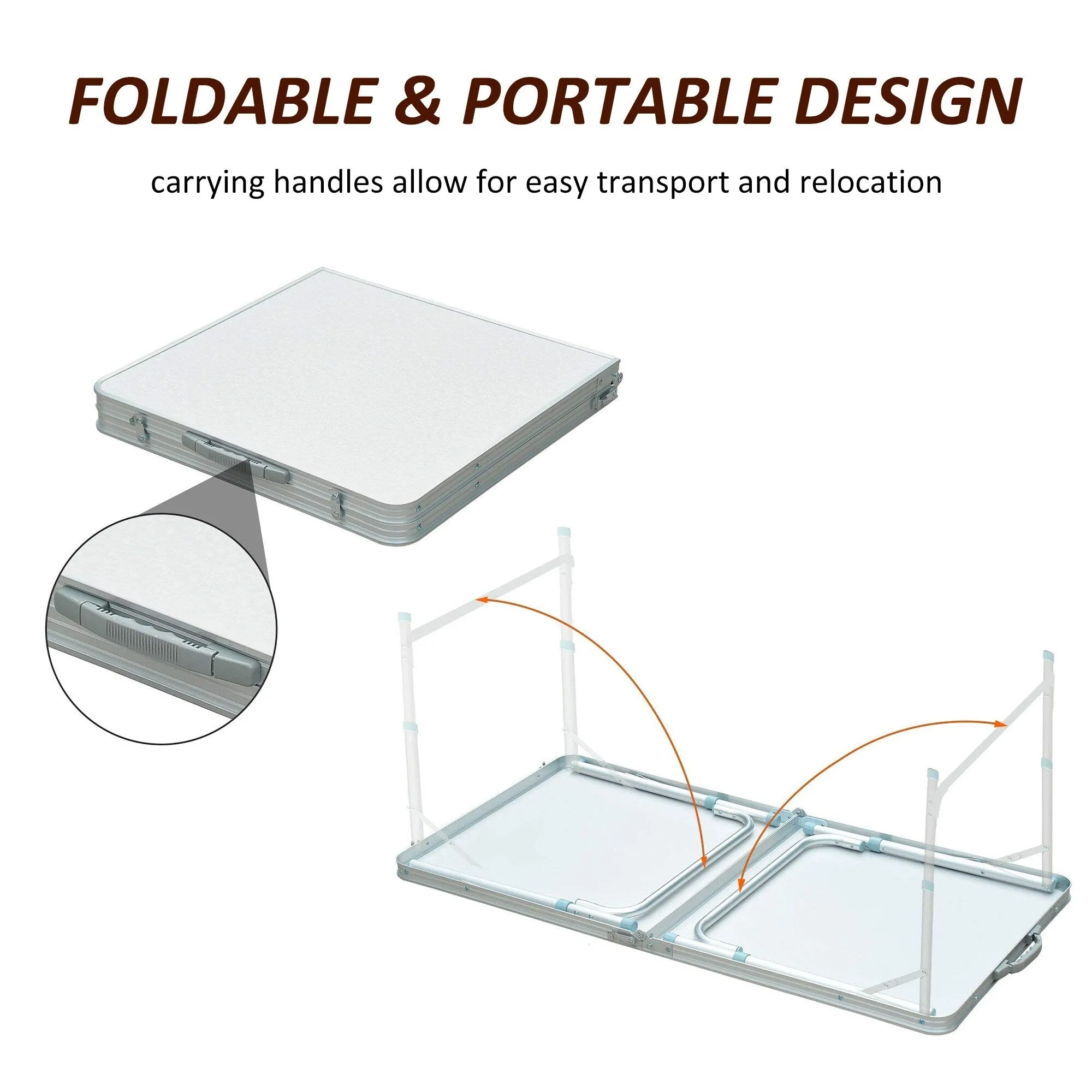 47" Folding Camping Table with Height Adjustability, Lightweight Portable Table with Carry Handle, Outdoor Folding Table