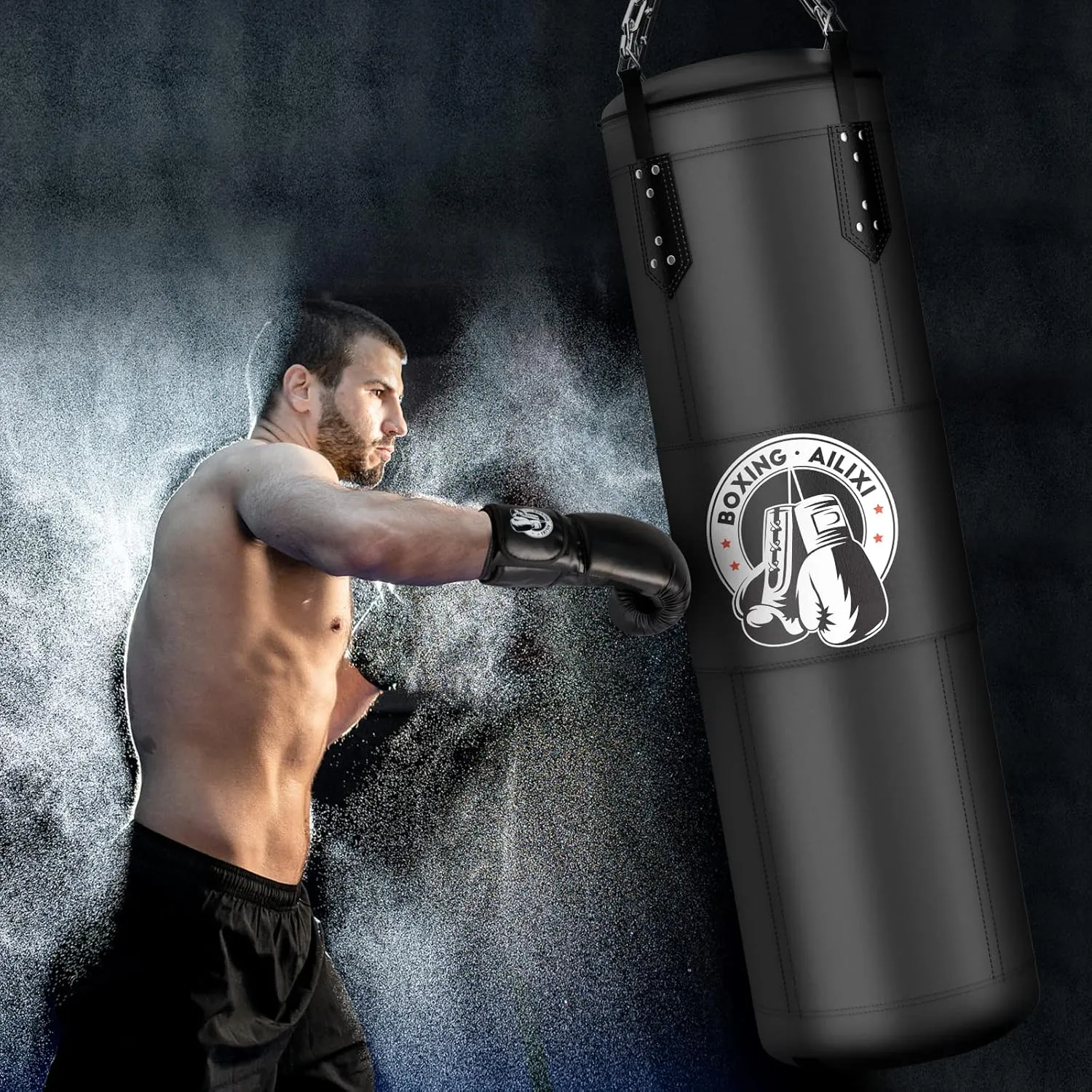 4FT Punching Bag for Adults/Kids, Unfilled Heavy Punching Bag, Boxing Bag Set with Punching Gloves, Wraps, Chain, Ceiling Hook for MMA Kickboxing Boxing Karate Muay Thai Taekwondo