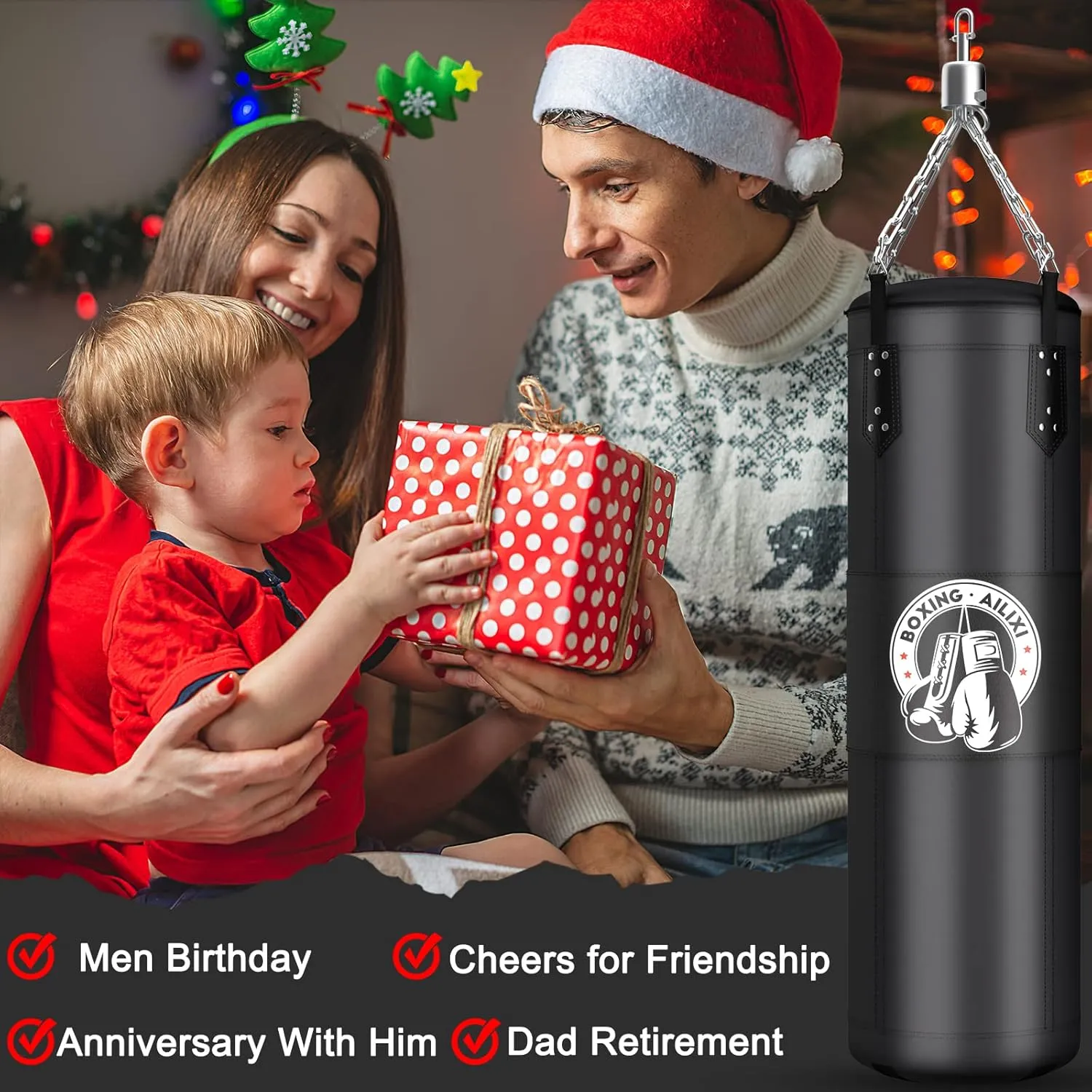 4FT Punching Bag for Adults/Kids, Unfilled Heavy Punching Bag, Boxing Bag Set with Punching Gloves, Wraps, Chain, Ceiling Hook for MMA Kickboxing Boxing Karate Muay Thai Taekwondo