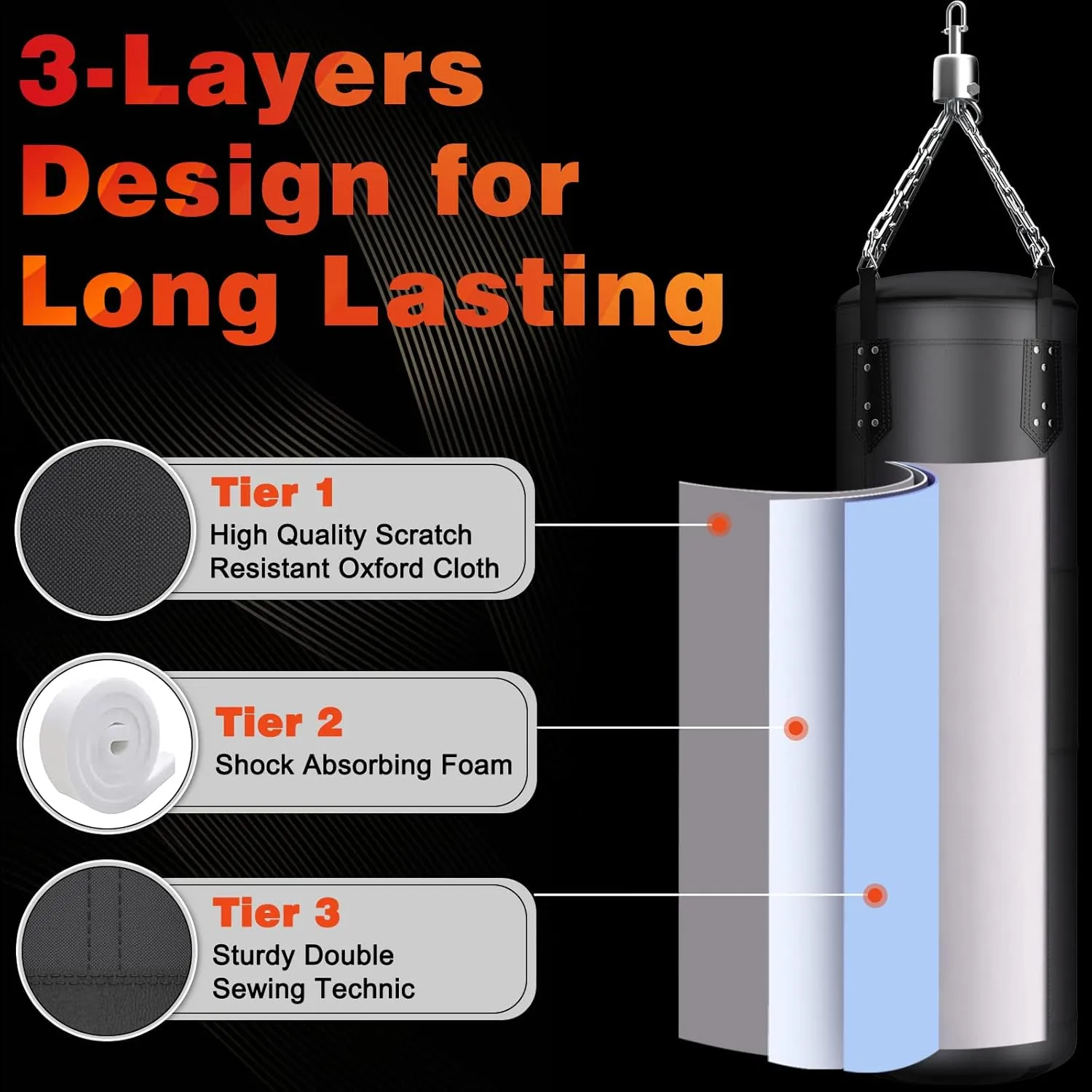 4FT Punching Bag for Adults/Kids, Unfilled Heavy Punching Bag, Boxing Bag Set with Punching Gloves, Wraps, Chain, Ceiling Hook for MMA Kickboxing Boxing Karate Muay Thai Taekwondo