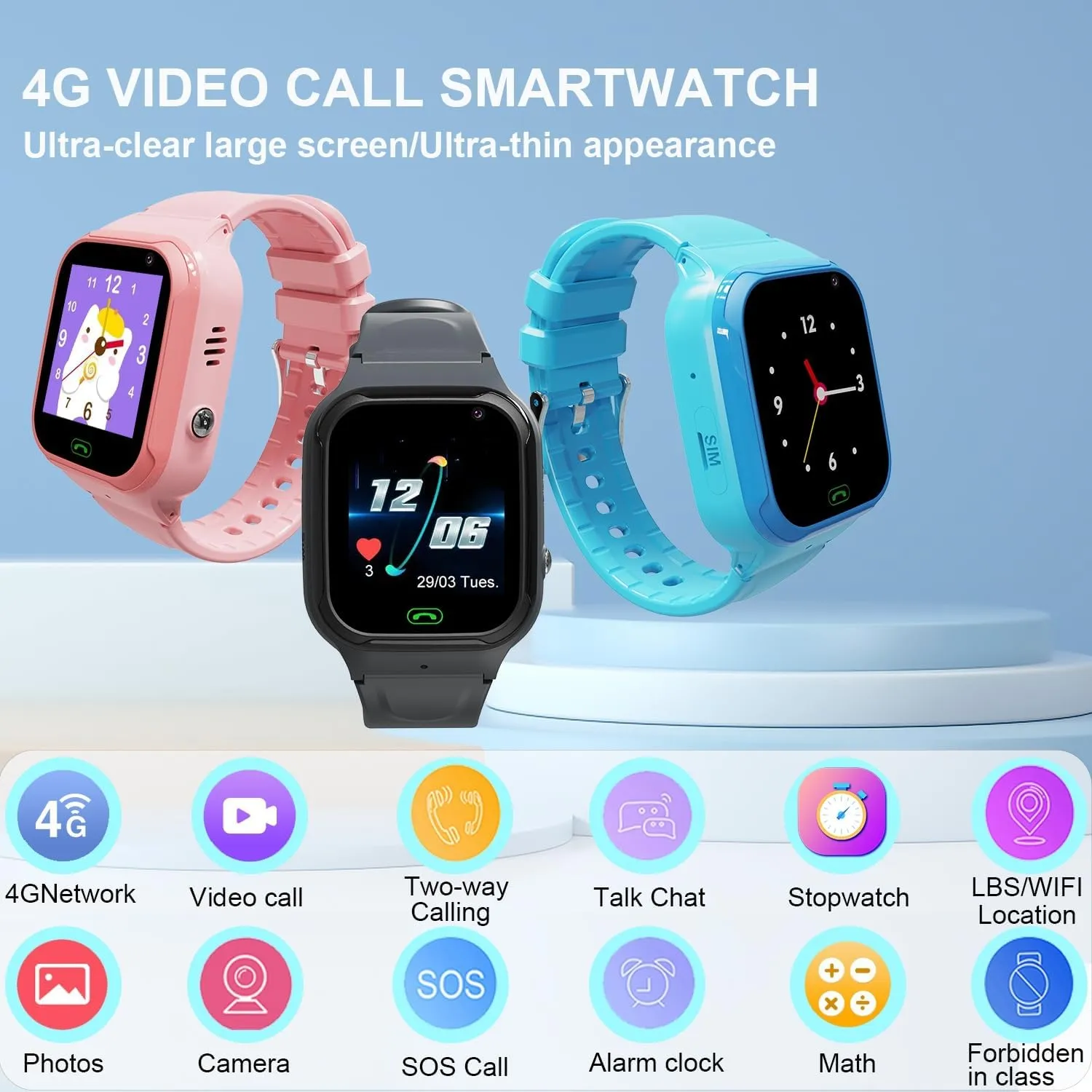 4G Kids Smart Watch - Boys Girls GPS Tracker Kids Smartwatches Phone Watch Video Call SOS Alarm Voice Chat and Touch Screen Game Real Time Tracking Smartwatch for Age 3-12 (Black)