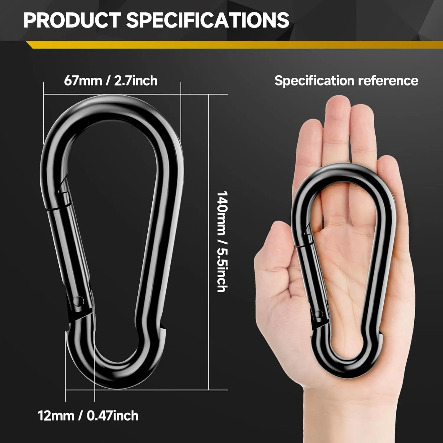 4Pcs Spring Snap Hooks, 5.5” Carabiner Clip, 1200lbs Heavy Duty Rope Connector, Large Carabiners for Indoor & Outdoor, Hammock, Swing, Camping, Fishing, Hiking
