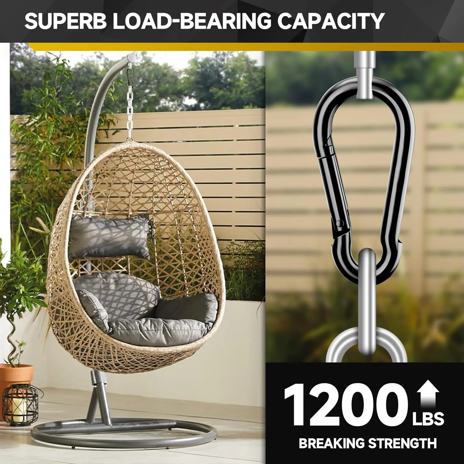 4Pcs Spring Snap Hooks, 5.5” Carabiner Clip, 1200lbs Heavy Duty Rope Connector, Large Carabiners for Indoor & Outdoor, Hammock, Swing, Camping, Fishing, Hiking