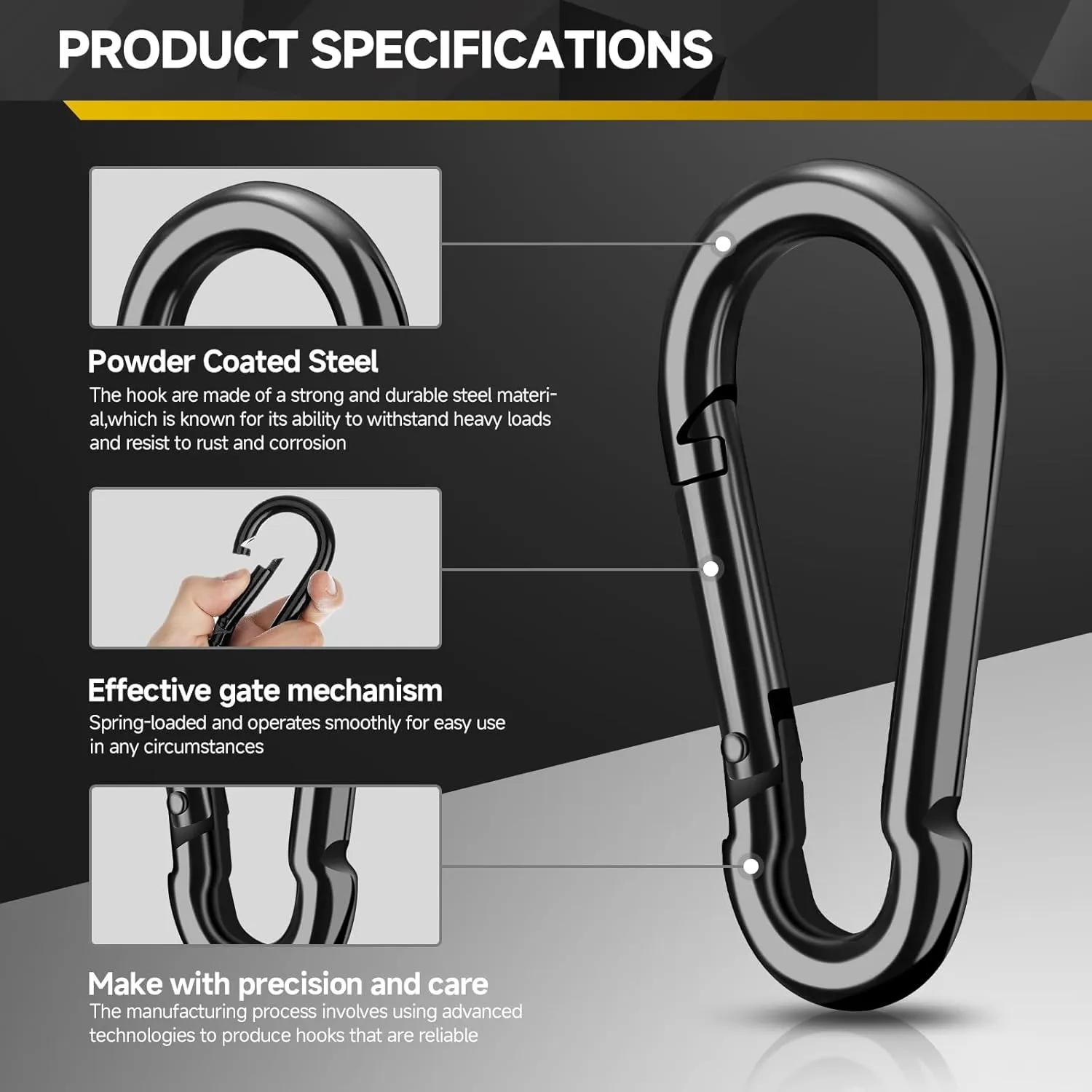 4Pcs Spring Snap Hooks, 5.5” Carabiner Clip, 1200lbs Heavy Duty Rope Connector, Large Carabiners for Indoor & Outdoor, Hammock, Swing, Camping, Fishing, Hiking