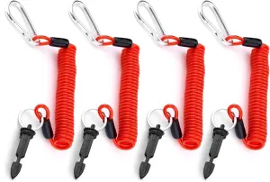 4pcs Trailer Breakaway Cables, 6 ft Heavy Duty Spring Towing Coiled Wire Replacement, Brake Away Switch Safety Lanyard with Pin for RV Trailer Emergency Camper Accessories