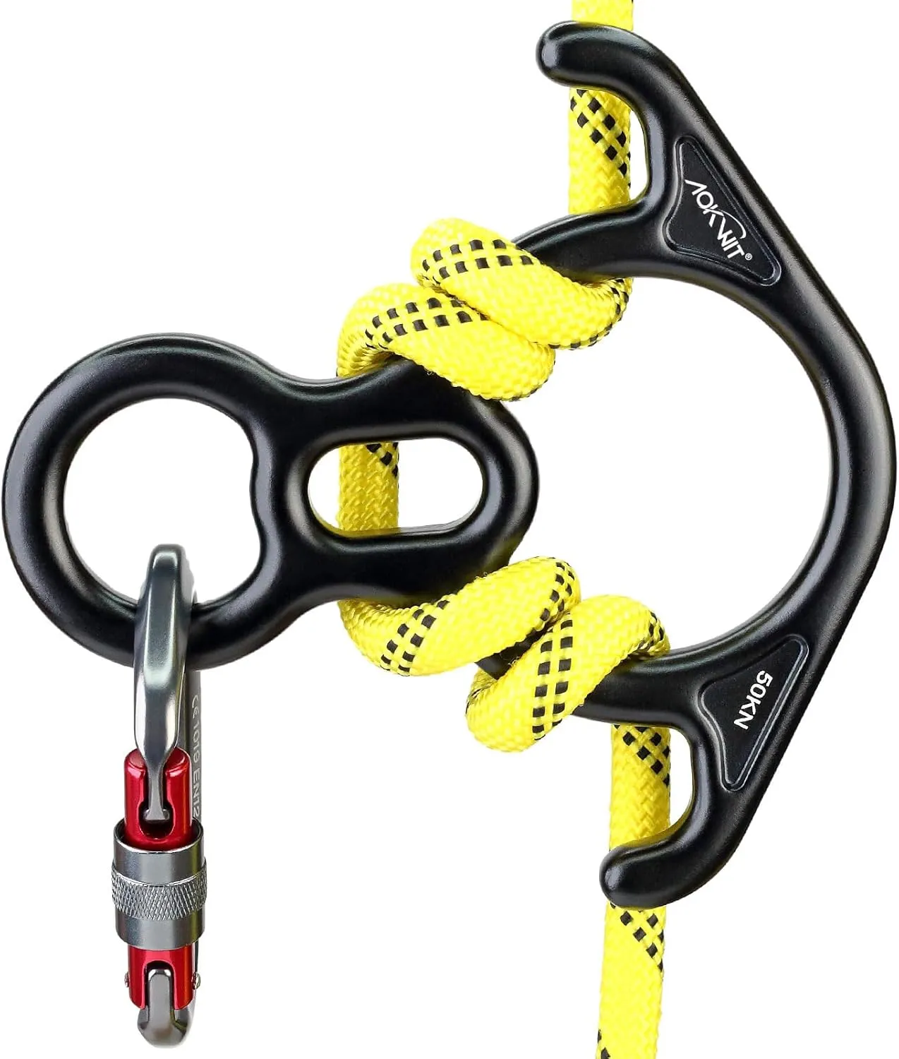 50KN Rescue Figure, 8 Descender Large Bent-Ear Belaying and Rappelling Gear Belay Device Climbing for Rock Climbing Peak Rescue 7075 Aluminum Alloy
