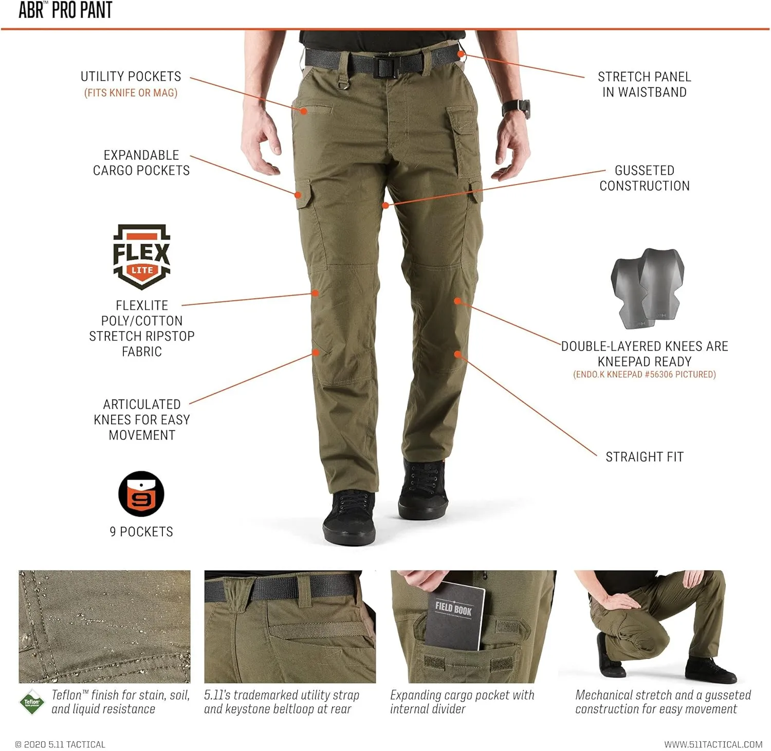 5.11 Tactical Men's ABR Pro Pants, Straight Fit, 9 Pockets, Comfort Waist, Style 74512