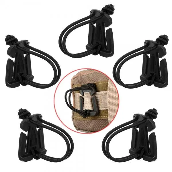 5pcs Outdoor Nylon Winder Fixing Buckle with Elastic Rope Black