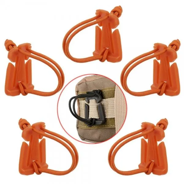 5pcs Outdoor Nylon Winder Fixing Buckle with Elastic Rope Orange