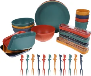ABOOFAN 1 Set Portable Wheat Straw Tableware Kit Reusable Cutlery for Outdoor Camping Picnics and Home Use and Easy to Clean Kitchen Dishes with Storage Box