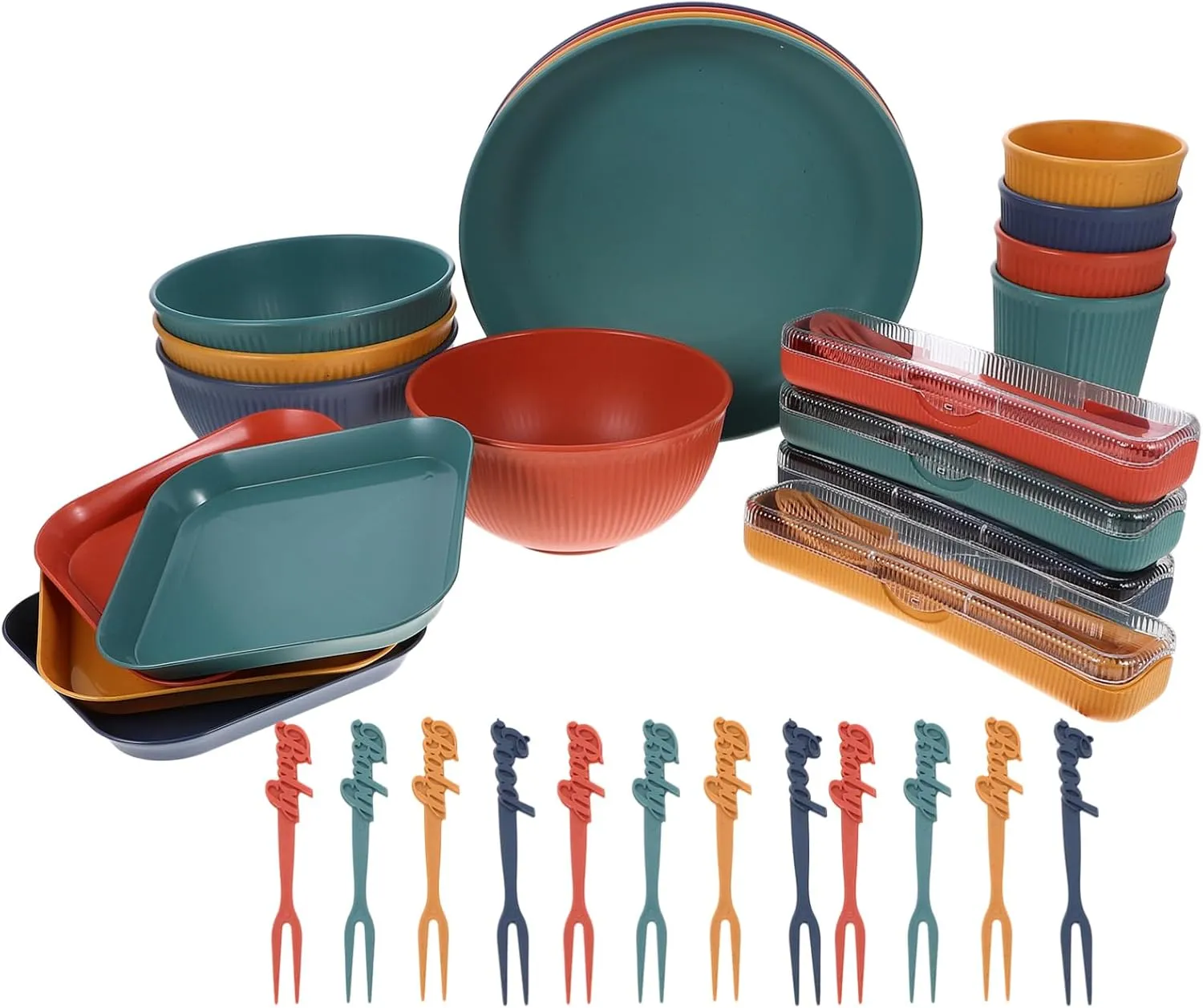 ABOOFAN 1 Set Portable Wheat Straw Tableware Kit Reusable Cutlery for Outdoor Camping Picnics and Home Use and Easy to Clean Kitchen Dishes with Storage Box