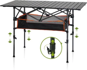 ACODE Folding Camping Table, Portable Aluminum Roll-up Picnic Table with Adjustable Height, Large Storage Bag and Carrying Bag, Lightweight roll up Outdoor Table for Picnic, Camping, BBQ