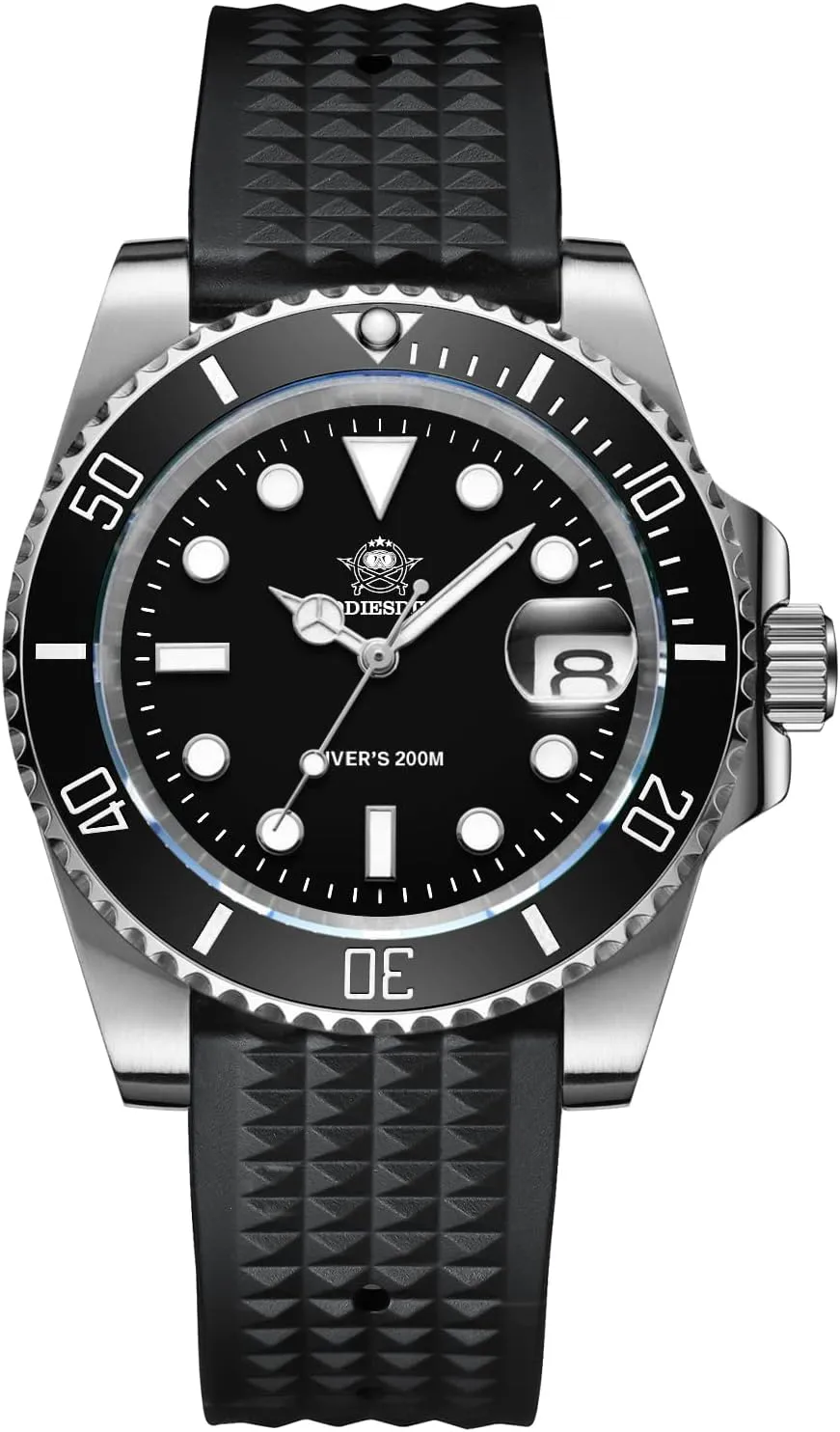 ADDIESDIVE Quartz Dive Watch for Men Diver 200 M Steel Strap Luminous Multicolors Dial Black Blue Green