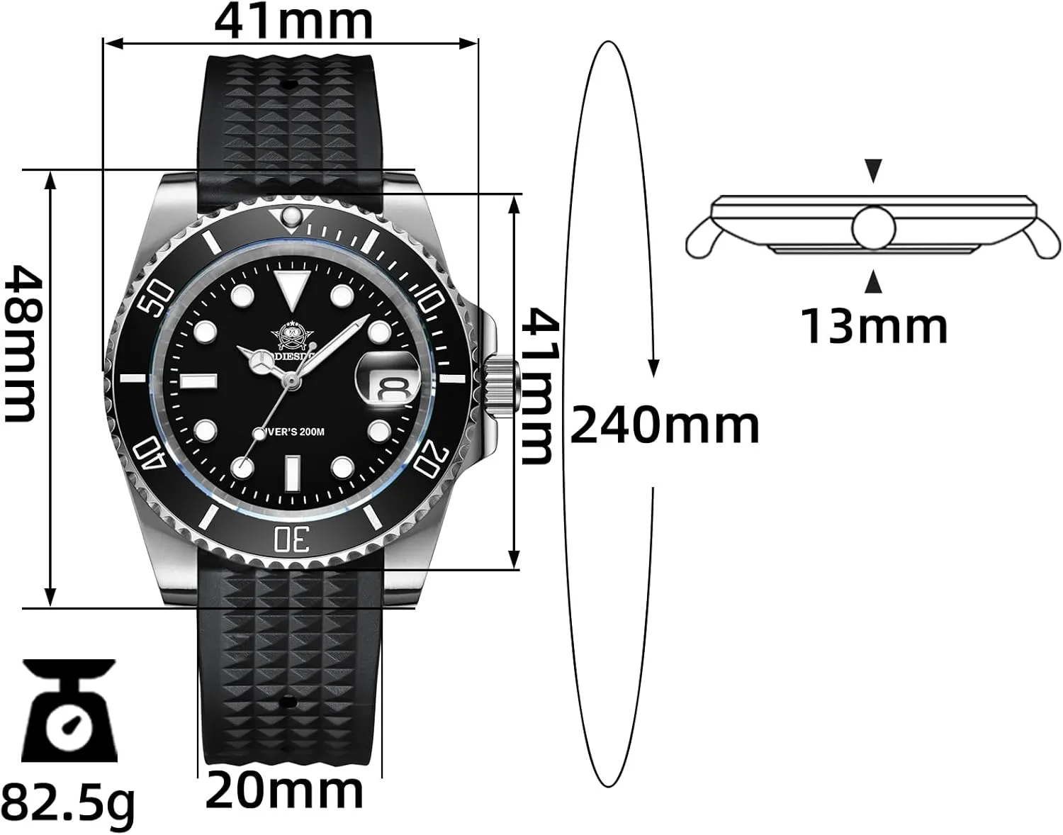 ADDIESDIVE Quartz Dive Watch for Men Diver 200 M Steel Strap Luminous Multicolors Dial Black Blue Green