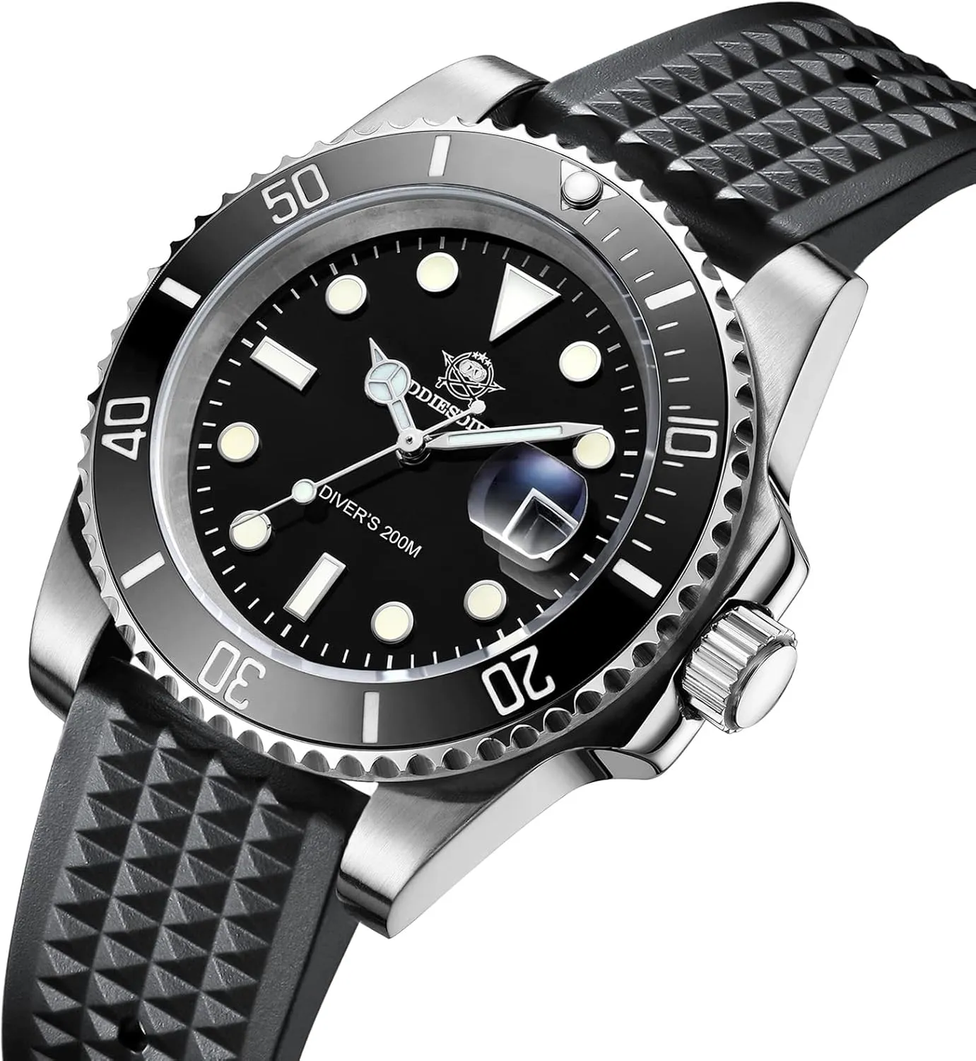 ADDIESDIVE Quartz Dive Watch for Men Diver 200 M Steel Strap Luminous Multicolors Dial Black Blue Green