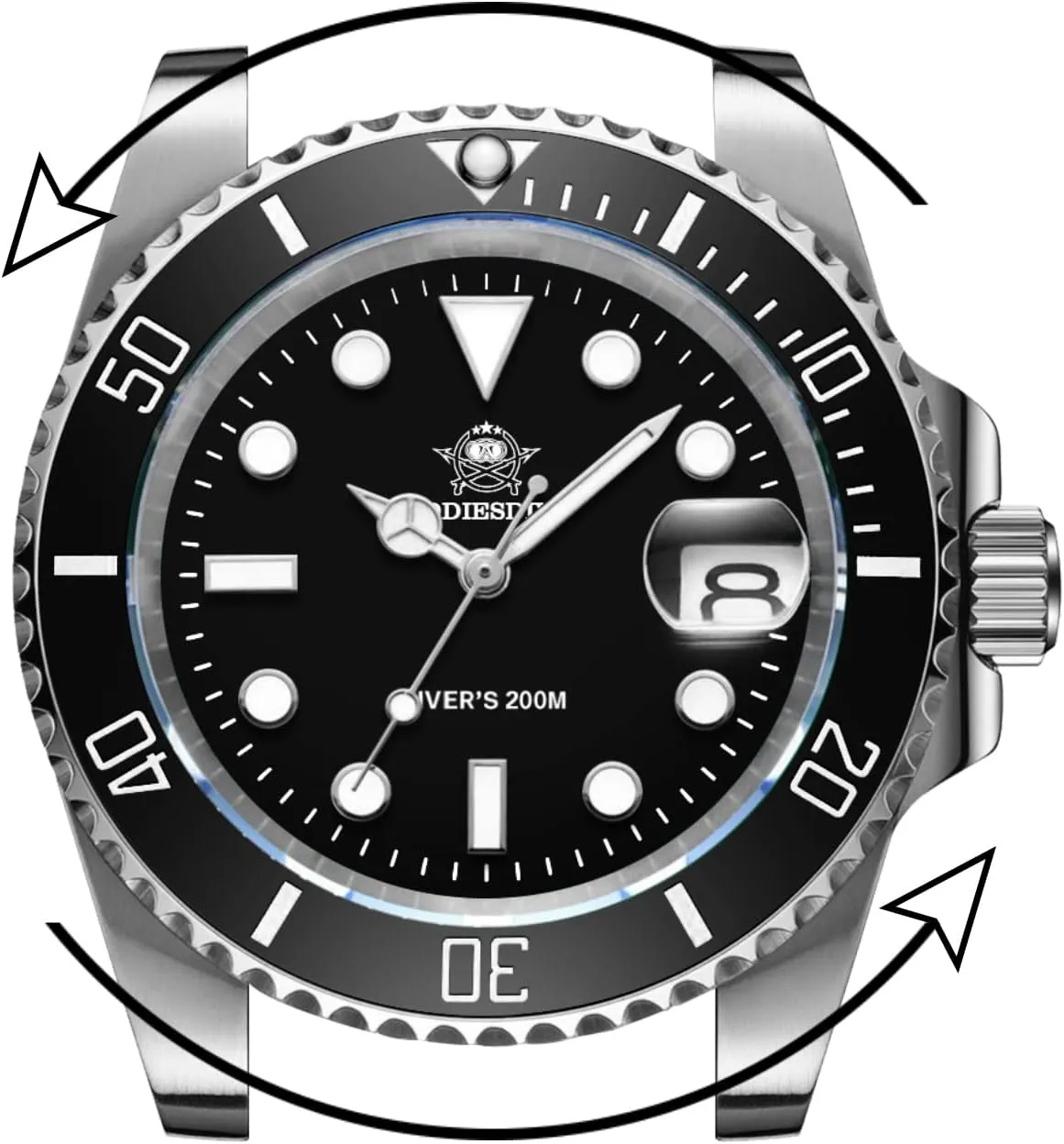 ADDIESDIVE Quartz Dive Watch for Men Diver 200 M Steel Strap Luminous Multicolors Dial Black Blue Green