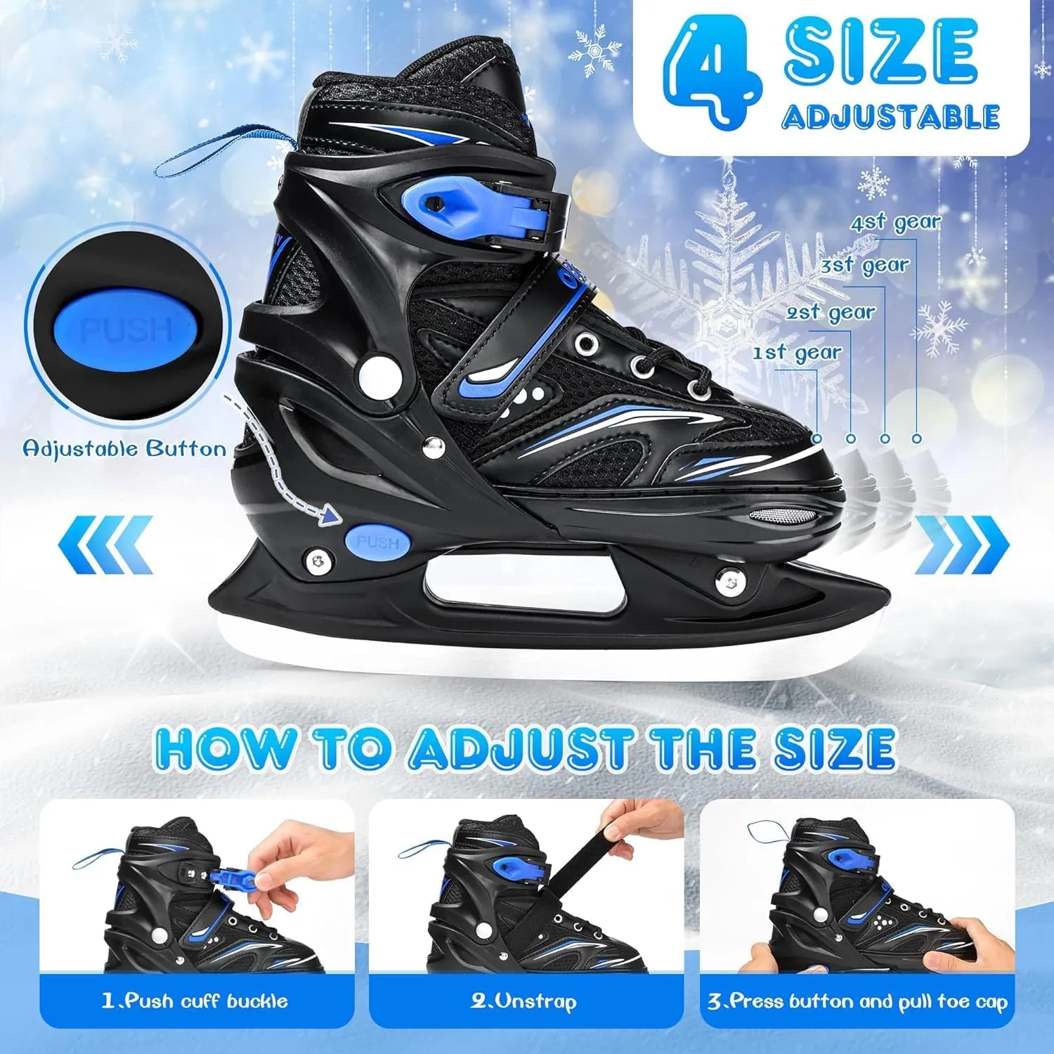 Adjustable Ice Skates for Kids Boys Girls with Skate Bag, Kids Hockey Skates for Outdoor and Rink, Soft and Comfortable Lining Ice Skating Shoes