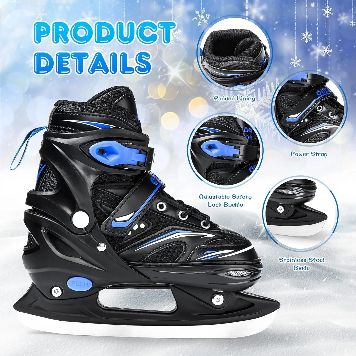 Adjustable Ice Skates for Kids Boys Girls with Skate Bag, Kids Hockey Skates for Outdoor and Rink, Soft and Comfortable Lining Ice Skating Shoes