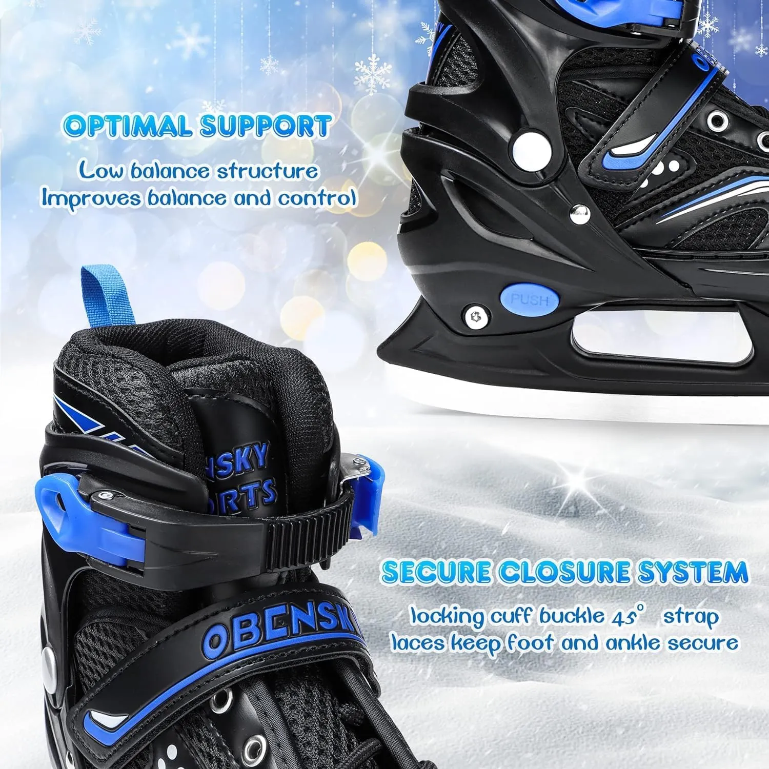 Adjustable Ice Skates for Kids Boys Girls with Skate Bag, Kids Hockey Skates for Outdoor and Rink, Soft and Comfortable Lining Ice Skating Shoes