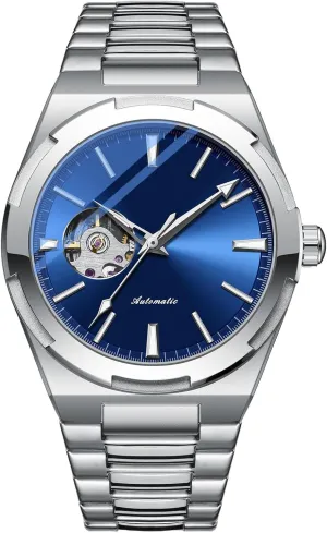 ADSBIAOYE Men Automatic Watch Self Winding Mechanical Watch Stainless Steel Dress Waterproof Luminous Watch Classic Business Blue Wrist Watch