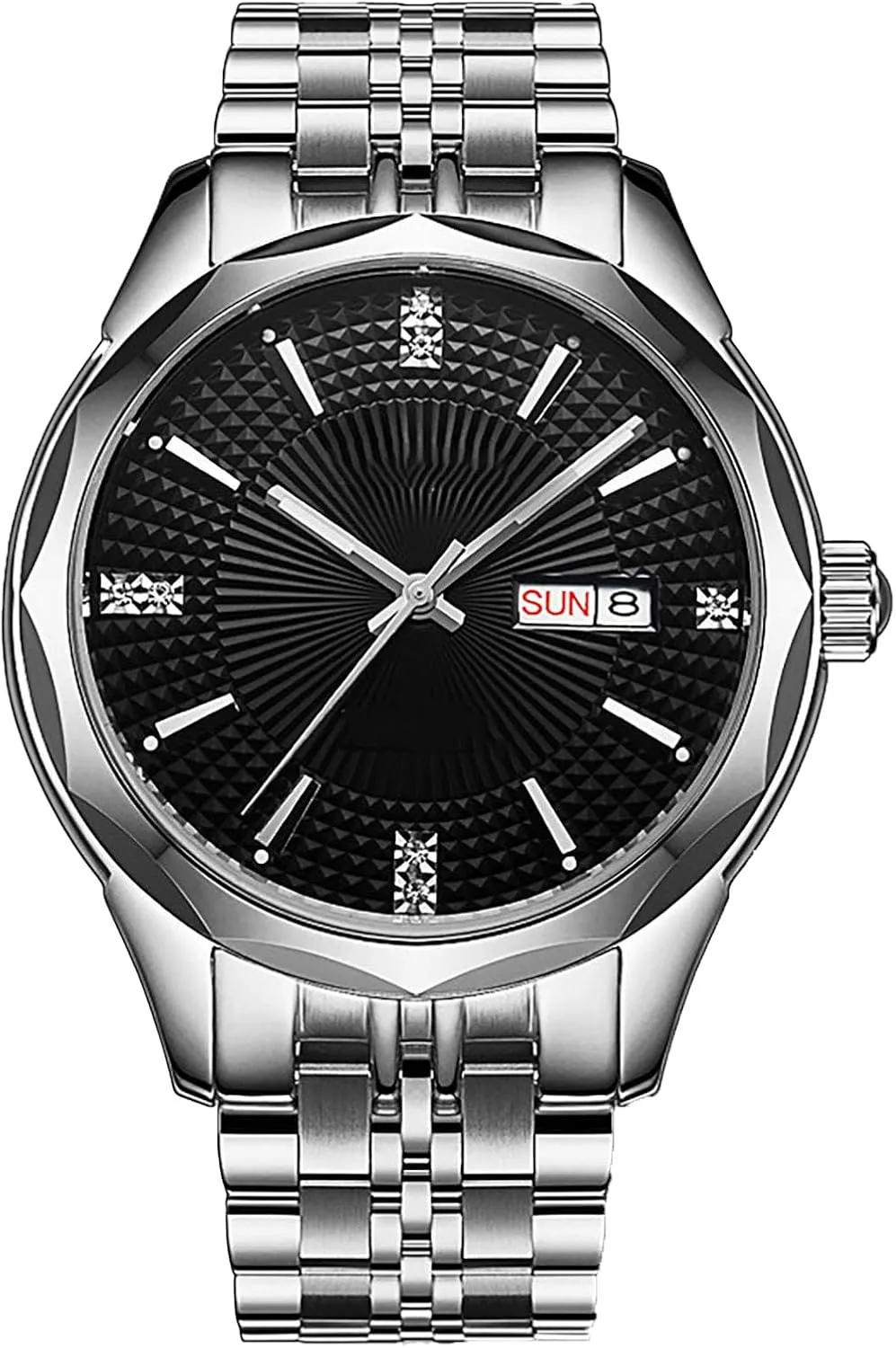 ADSBIAOYE Men Diamond Business Automatic Mechanical Watch Stainless Steel Waterproof Luminous Date Two Tone Luxury Casual Wrist Watch