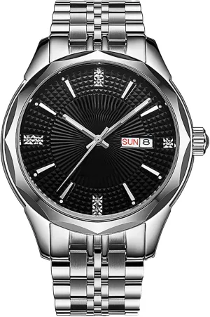 ADSBIAOYE Men Diamond Business Automatic Mechanical Watch Stainless Steel Waterproof Luminous Date Two Tone Luxury Casual Wrist Watch
