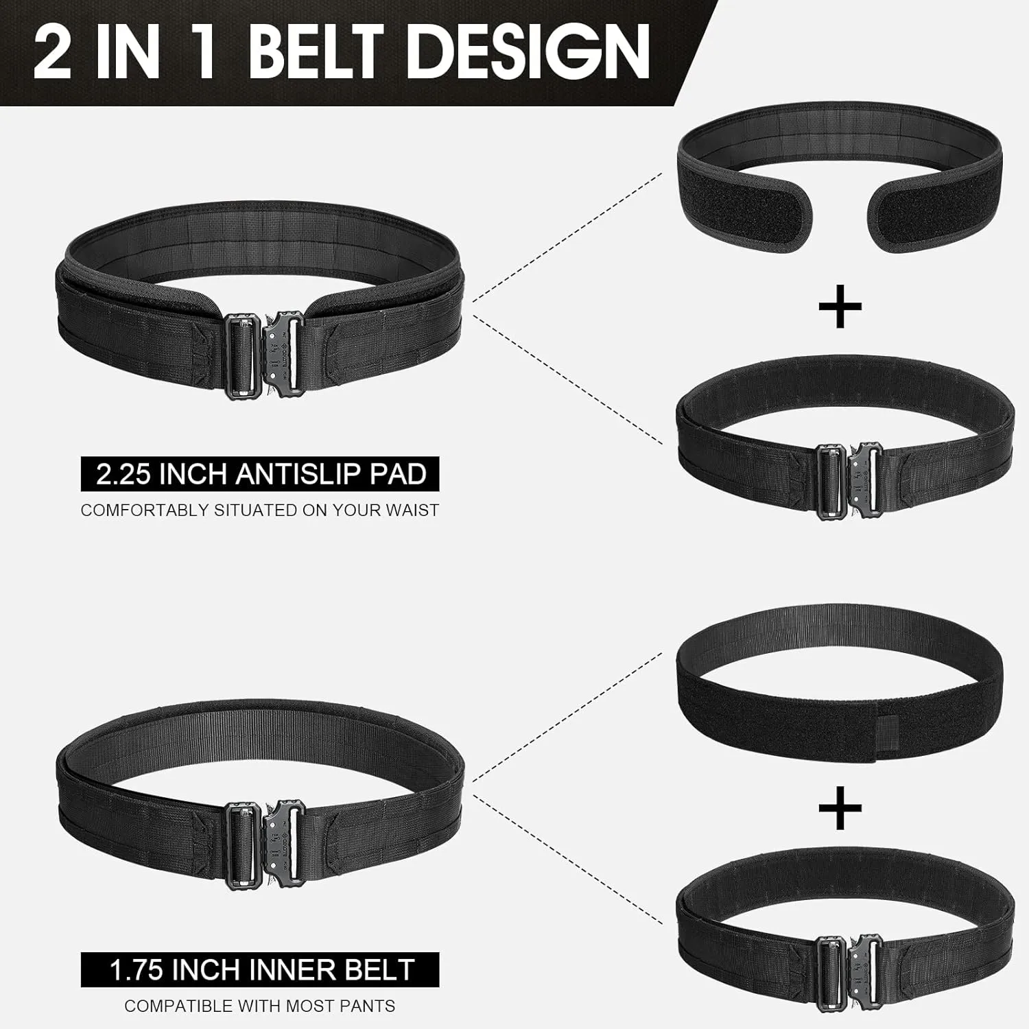 AIKATE Tactical Molle Battle Belt - Quick Release Rigger Combat Belt 1.75"/2.25" Inner & 2.0" Outer Heavy Duty