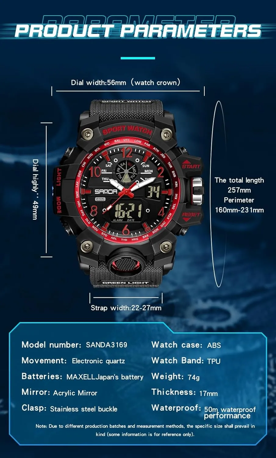 AIMES Mens Watches Sports Outdoor Waterproof Military Watch for Men Tactical Watch Analog Digital Date Alarm Stopwatch Multi-Function Tactics Big Face Wristwatch for Men