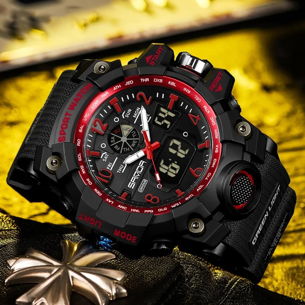 AIMES Mens Watches Sports Outdoor Waterproof Military Watch for Men Tactical Watch Analog Digital Date Alarm Stopwatch Multi-Function Tactics Big Face Wristwatch for Men