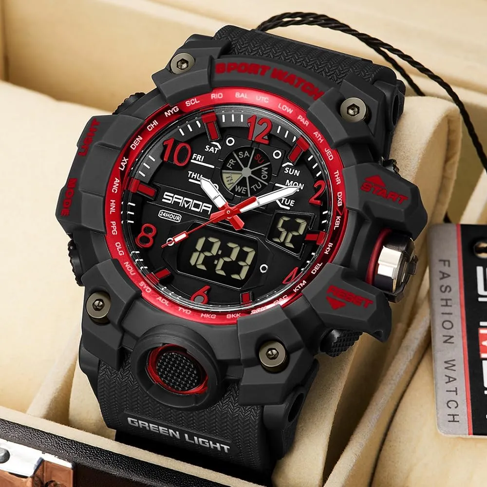 AIMES Mens Watches Sports Outdoor Waterproof Military Watch for Men Tactical Watch Analog Digital Date Alarm Stopwatch Multi-Function Tactics Big Face Wristwatch for Men