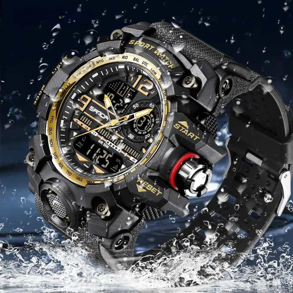 AIMES Men's Watches Sports Outdoor Waterproof Military Wrist Watch Tactical Date Multi Function Large Face LED Alarm Stopwatch for Men