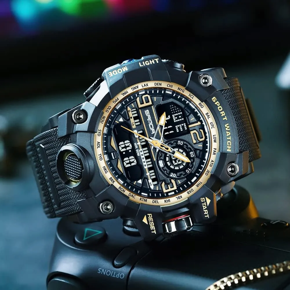 AIMES Men's Watches Sports Outdoor Waterproof Military Wrist Watch Tactical Date Multi Function Large Face LED Alarm Stopwatch for Men