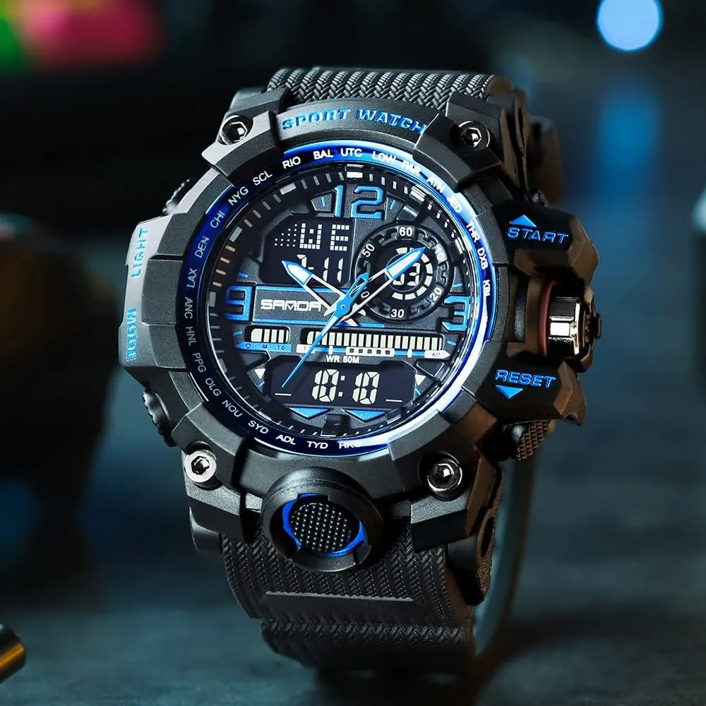 AIMES Men's Watches Sports Outdoor Waterproof Military Wrist Watch Tactical Date Multi Function Large Face LED Alarm Stopwatch for Men