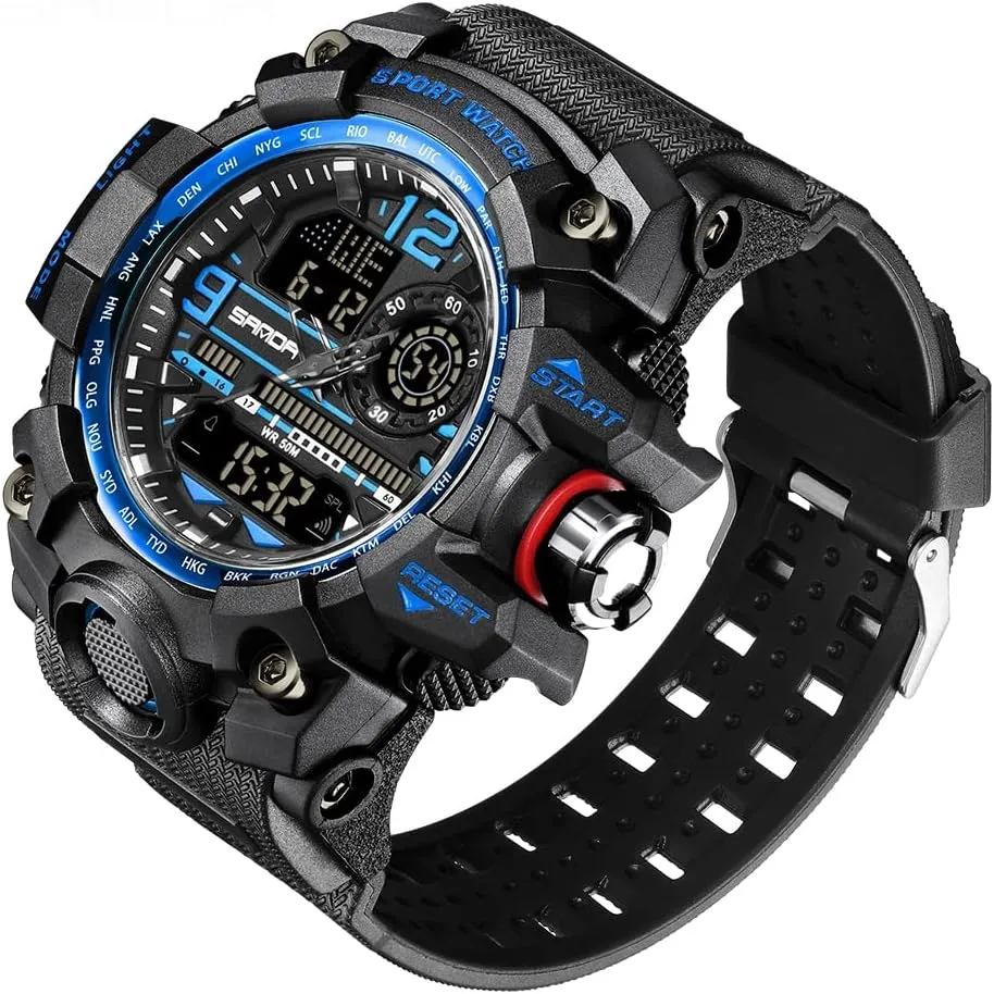 AIMES Men's Watches Sports Outdoor Waterproof Military Wrist Watch Tactical Date Multi Function Large Face LED Alarm Stopwatch for Men