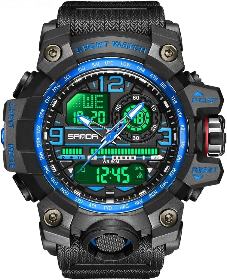 AIMES Men's Watches Sports Outdoor Waterproof Military Wrist Watch Tactical Date Multi Function Large Face LED Alarm Stopwatch for Men