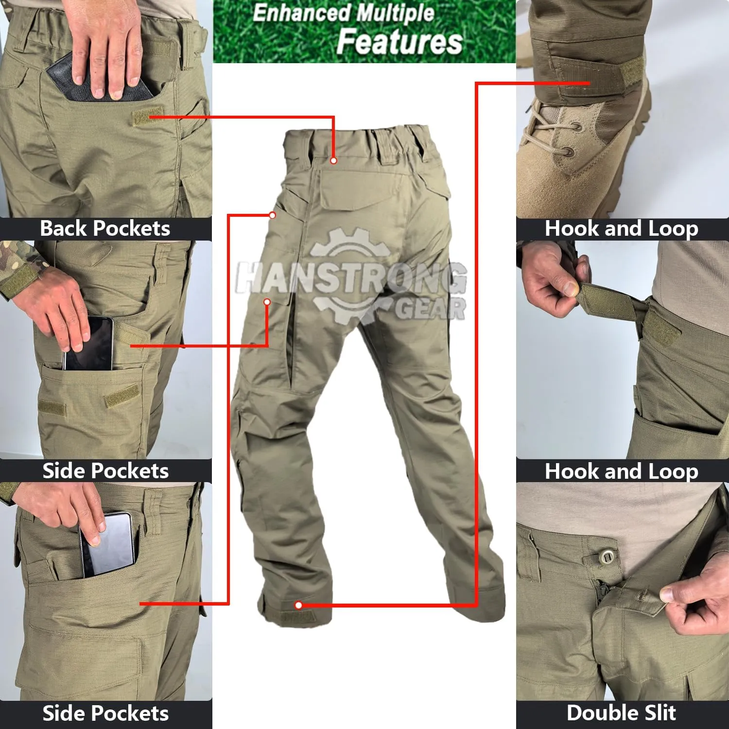 Airsoft Pants with Knee Pads Tatical Pants Men Combat Trousers Multiple Pocket Hook-and-Loop Adjuster