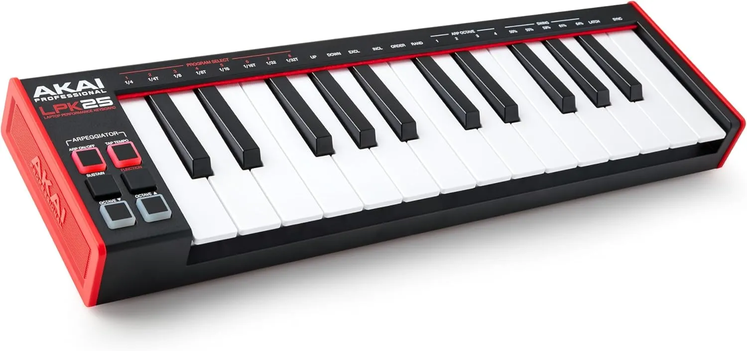 AKAI Professional LPK25 - USB MIDI Keyboard Controller with 25 Responsive Synth Keys for Mac and PC, Arpeggiator and Music Production Software,black