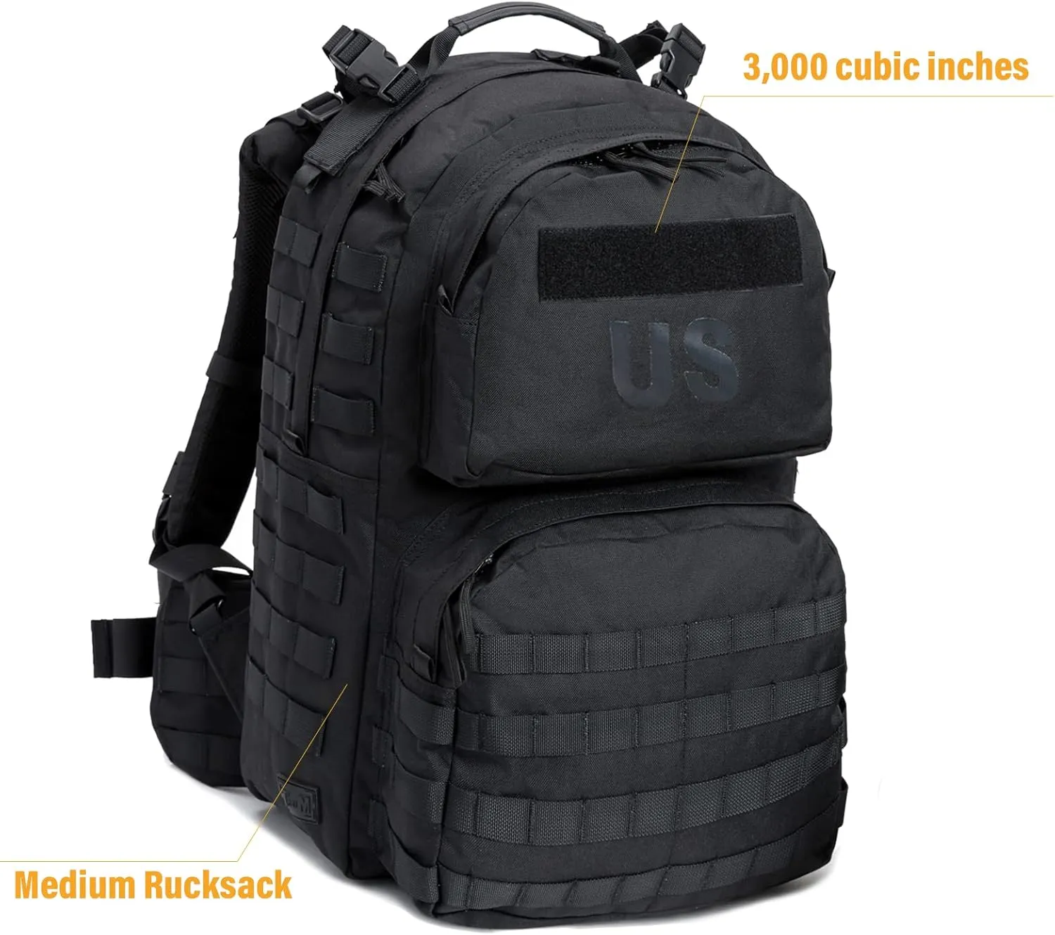 Akmax MOLLE II Medium Rucksack Military Tactical Backpack with Detachable Side Pouches & Upgraded Frame for Enhanced Comfort
