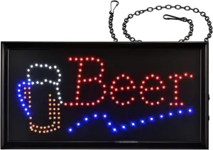 Alpine Industries LED Beer Sign for Business - Electronic Lighted Board w/Two Display Modes - Provides Classy Techno Display - for Shops & Cafes (Rectangular, 19" x 10")