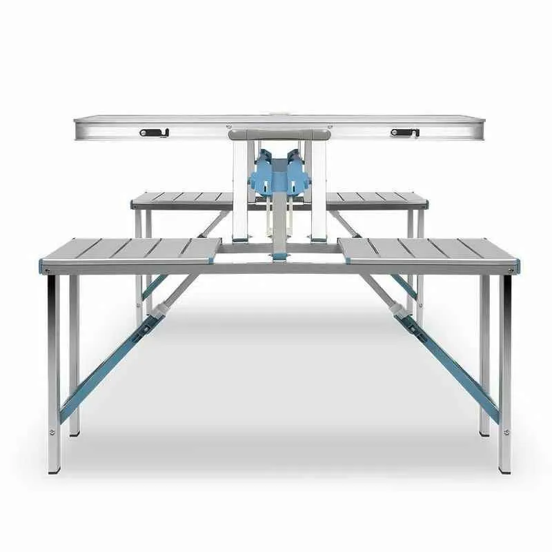 Aluminium Folding Camping Table With 2X Bench Chairs Picnic Set